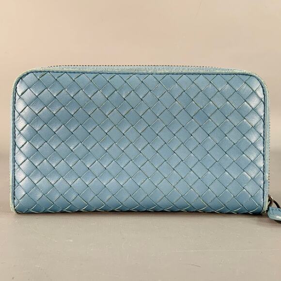 BOTTEGA VENETA Blue Woven Intrecchiato Leather Zipper Checkbook Wallet - Picture 1 of 9